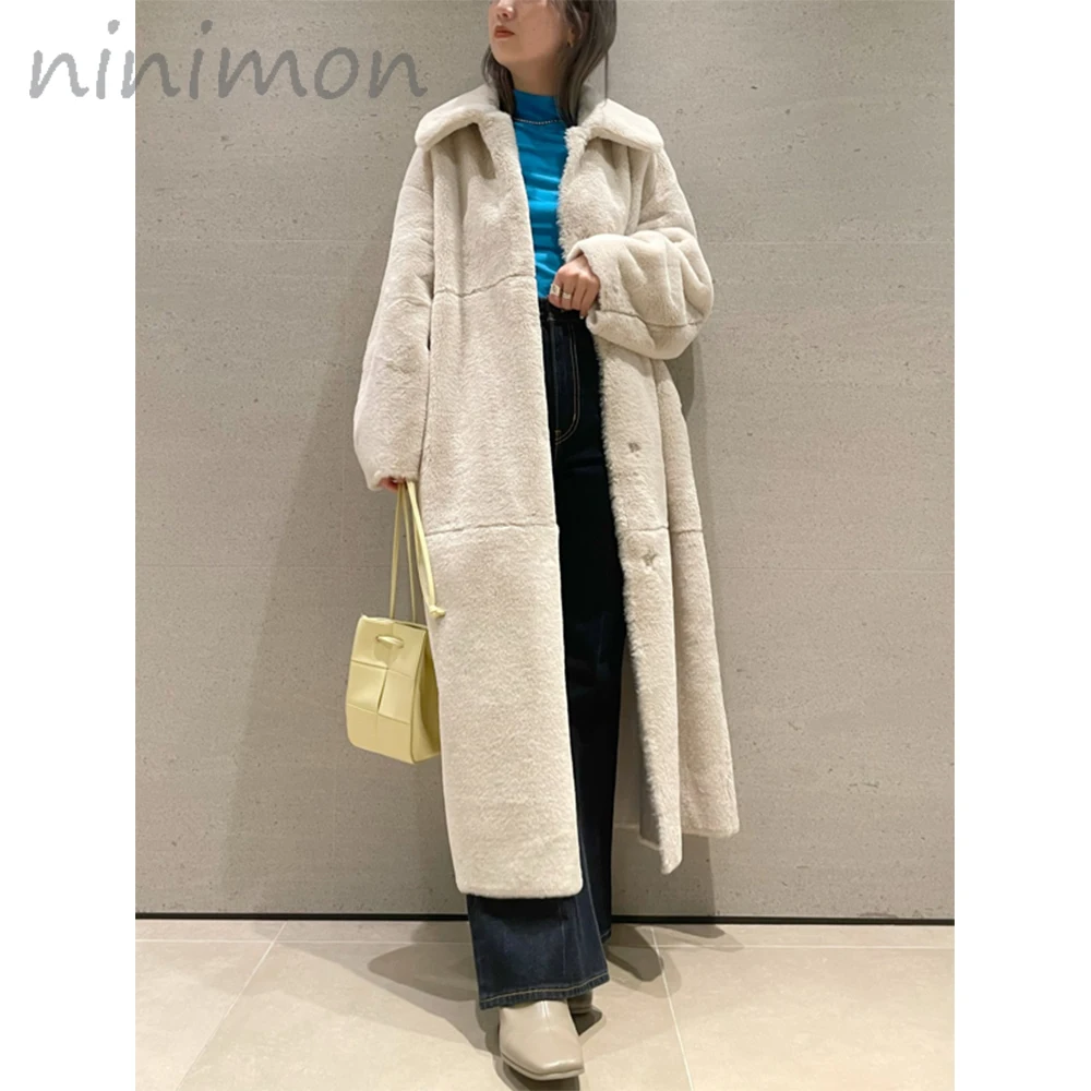 

Высококачественное пальто NINIMON из искусственного кроличьего меха зимняя Толстая Длинная Верхняя одежда с лацканами Тедди куртка большого размера женский теплый плюшевый кардиган