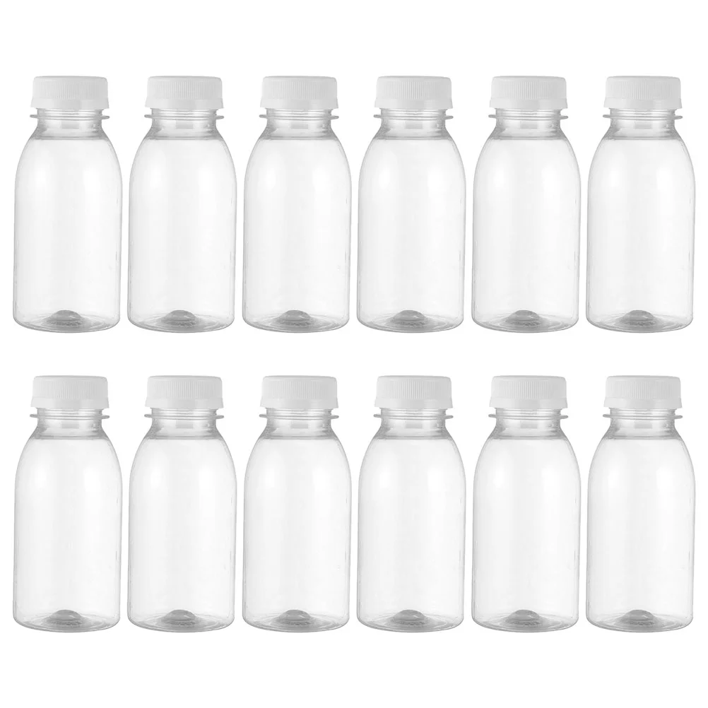 

12 Pcs Milk Bottle Reusable Juice Bottles Caps Juicing Plastic Containers Yogurt Beverage Jar Portable Cold