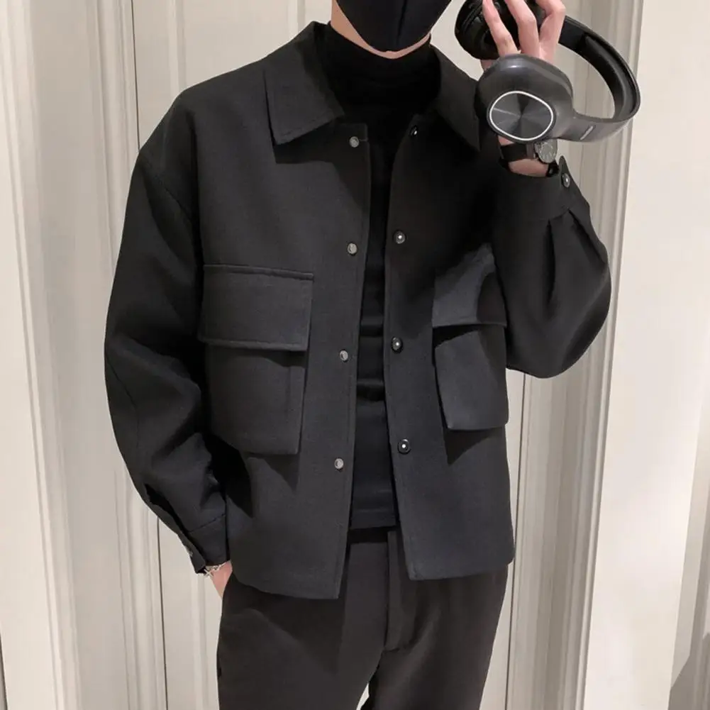 

Classic Cargo Jackets for Men Autumn Pockets Turn-down Collar Skinny Fashion Single Breasted Coats Outwear Streetwear chaquetas