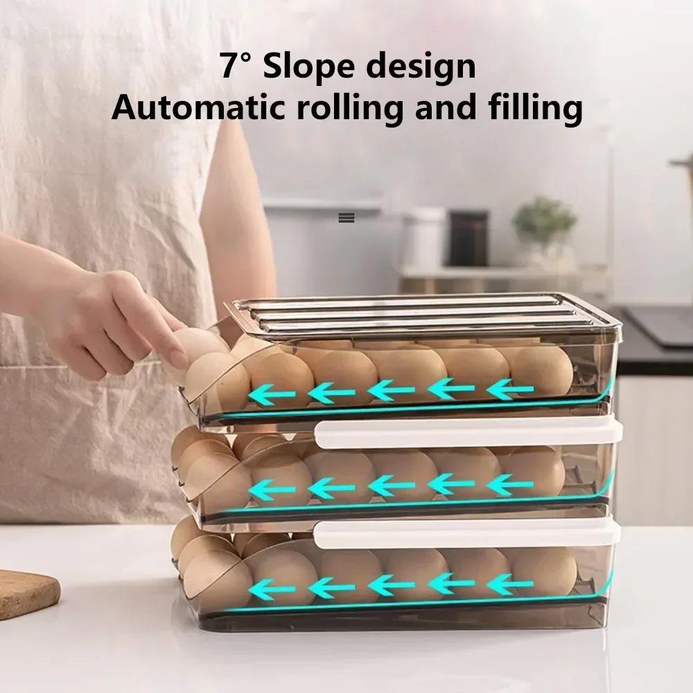 

Eggs Basket Holder Box Closet Dispenser Eggs Container Kitch Fridge For Organizer Scrolling Rack Automatic Plastic Auto Storage