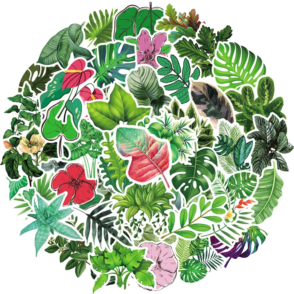 

10/30/50PCS Green Leaf Plant Cartoon Decorative Sticker For Toy Luggage Laptop iPad Skateboard Cup Journal Sticker Wholesale