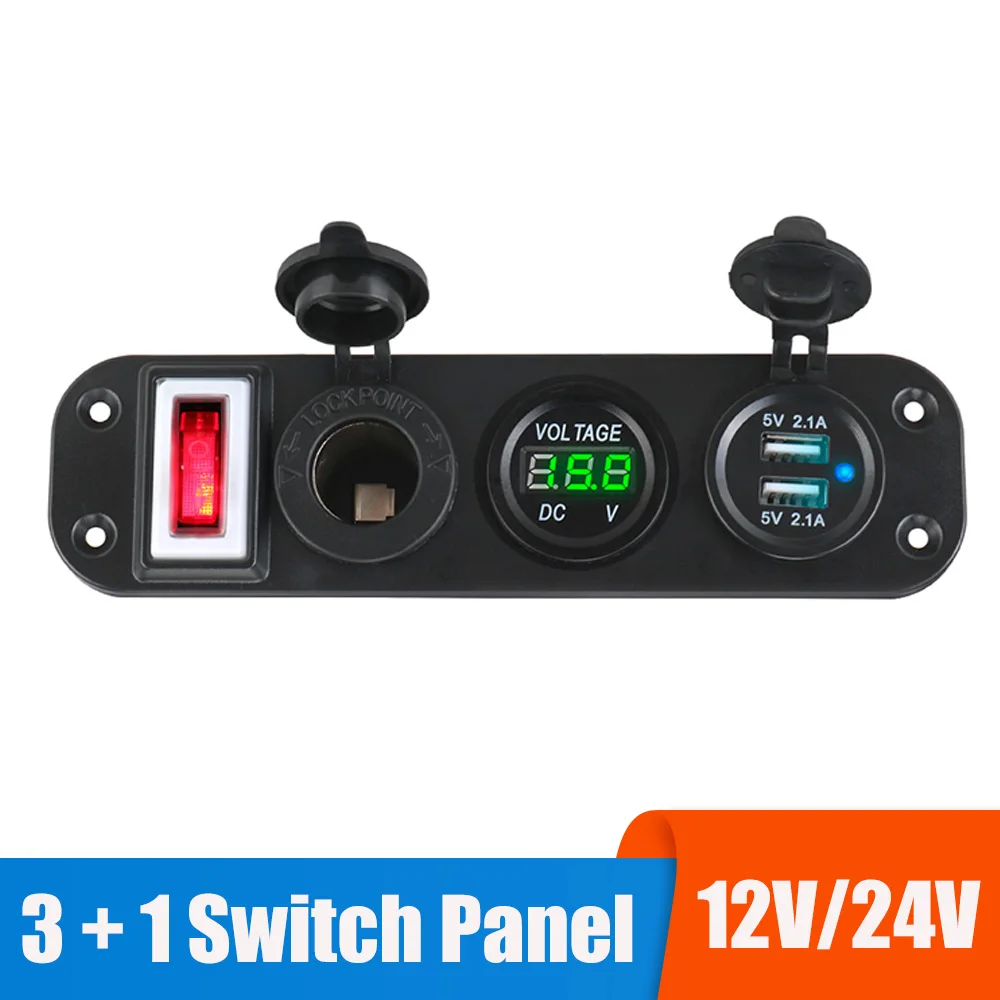 24V 12V Switch Panel Car Power Adapter USB Chargers Light Toggle Volt Gauge Accessories Boat Caravan Trailer Truck Off Road 4x4