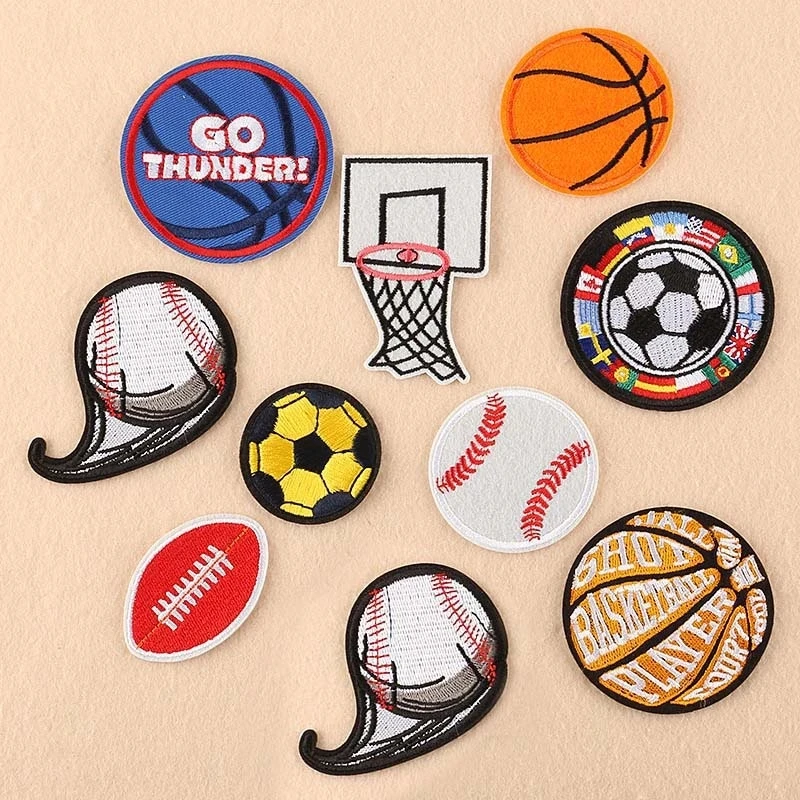 Футбольные, баскетбольные виды спорта, вышитая аппликация, разноцветные наклейки, дизайнерские наклейки для нанесения утюга, футболки