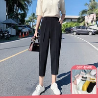 women trousers black beige straight korean women clothing cropped suit pants woman casual office lady solid harem pants