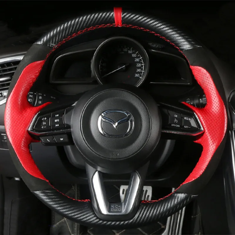 

DIY Hand-Stitch Carbon Fiber Suede Leather Car Steering Wheel Cover for Mazda 3 CX-4 CX-3 Atenza CX-5 Interior Auto Accessories