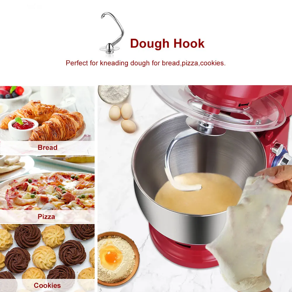 BioloMix 1200W 5L Electric Kitchen Food Stand Mixer Stainless Steel Bowl 6 Speed Cream Egg Whisk Whip Dough Kneading - купить по