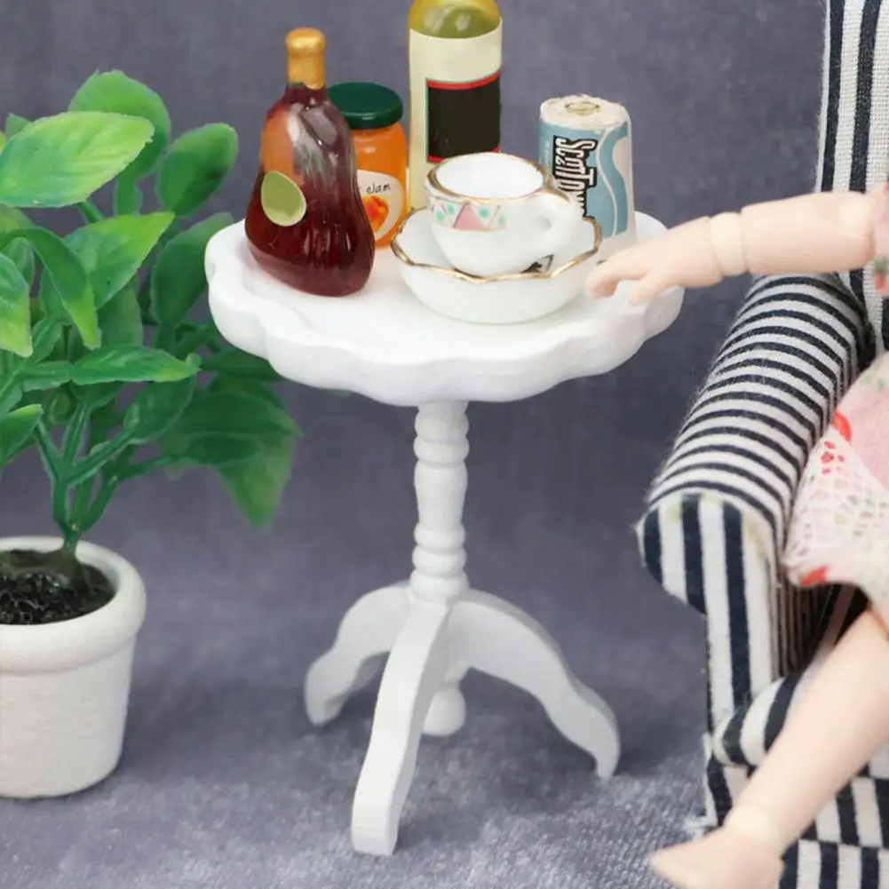 

Delicate 1/12 Mini Desk Flower Edge Design White 1/12 Mini Table Miniature Coffee Desk Furniture