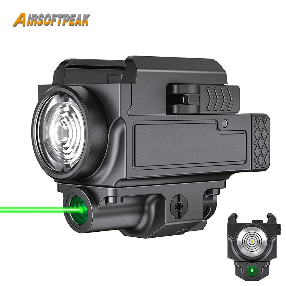 800 Lumens Tactical Weapon Gun Light Green Dot Laser Sight Combo USB Rechargeable LED Flashlight For Handgun Pistol Light