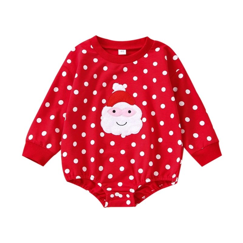 

Infant Baby Clothes Boy Girls Christmas Bodysuits Dot Santa Claus Print Round Neck Long Sleeve Jumpsuits Cute Fall Clothes