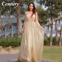 century a line elegant sequin evening dresses sleeveless v neck formal dresses ruched tulle prom dresses vestidos de fiesta