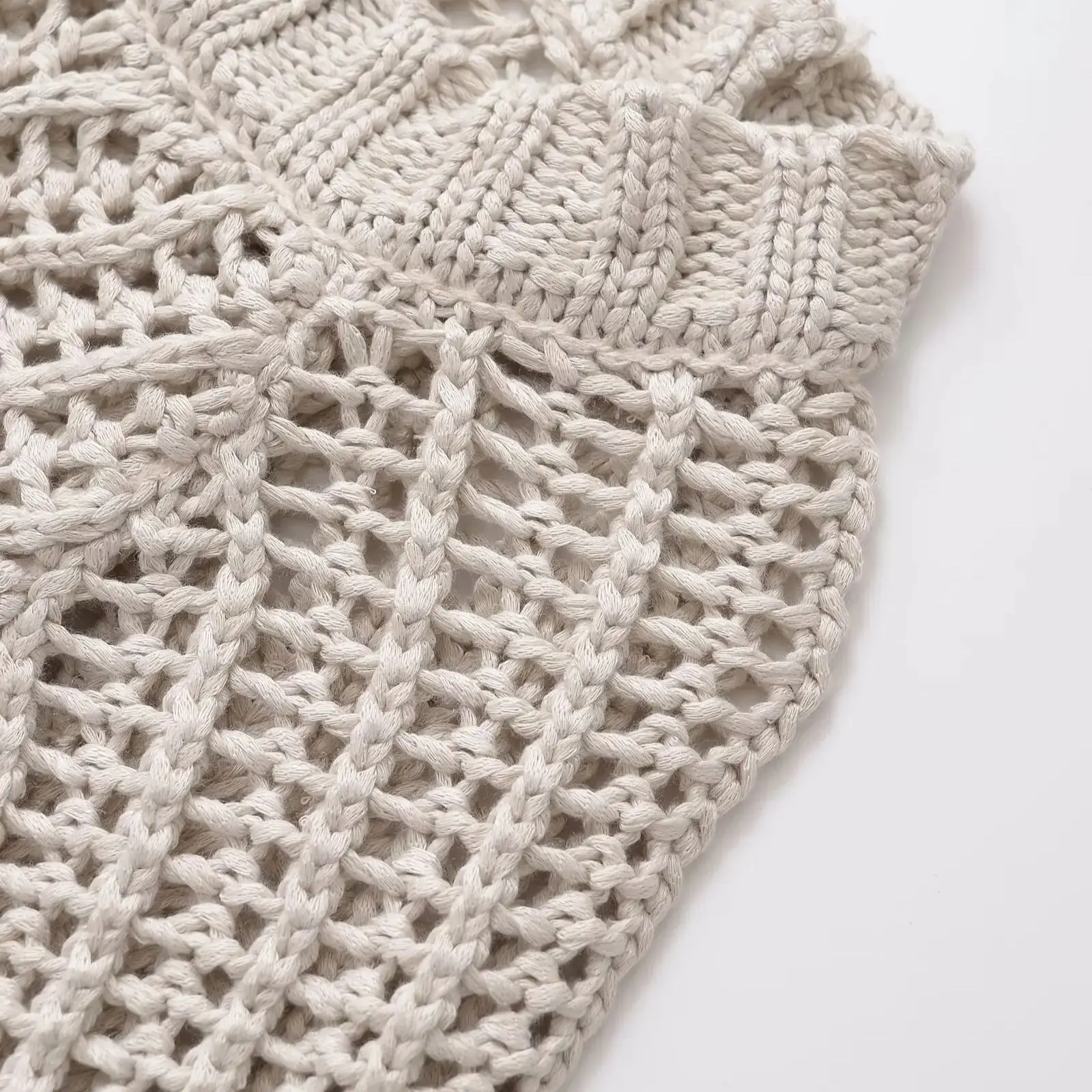 TRAF вязаный осенний свитер для женщин прозрачный короткий топ пляжный пуловер