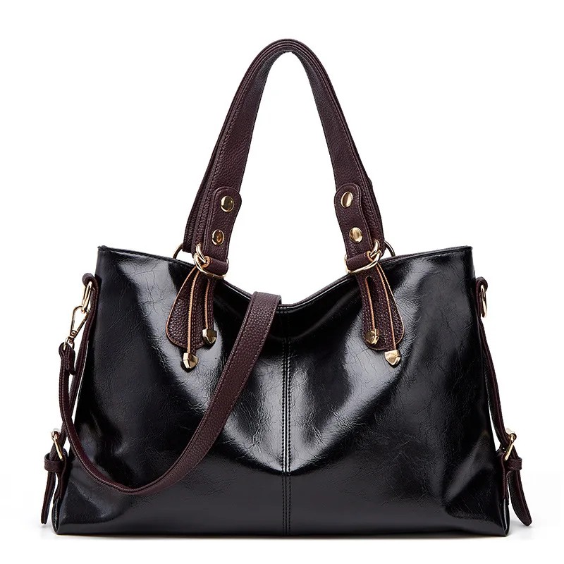 

Luxury large capacity single shoulder bag Oil wax leather casual tote bag Retro PU leather tote bag