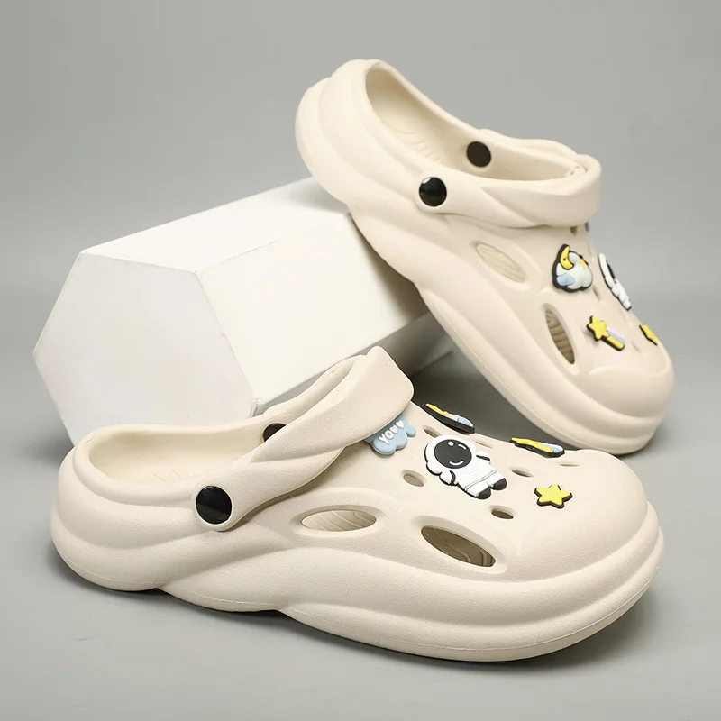 

New Women Croc Slippers Children Astronaut Mules Clogs Summer Garden Shoes High Heel Beach Sandals Cave Hole Flip Flop for Lover