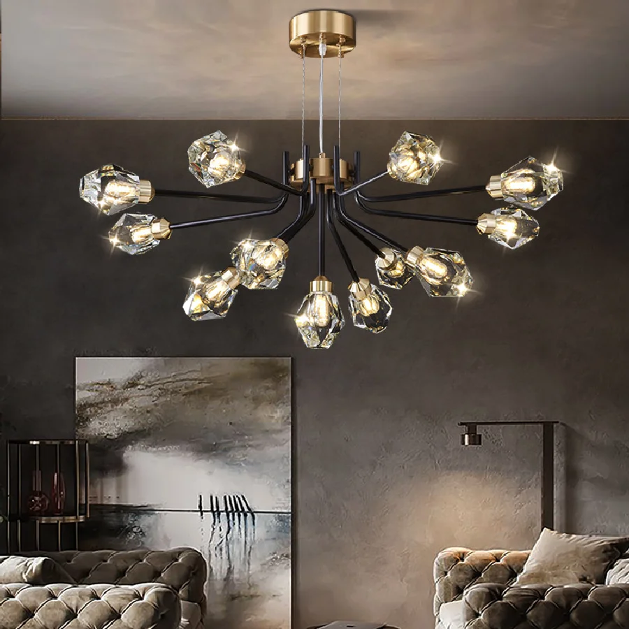 

Copper Luxury Postmodern LED Chandelier Lighting Dining Living Room K9 Crystal Hanging Lamp High-end Bedroom Home Deco Fixtures