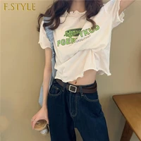 f girls short sleeve womens t shirt summer clothes t shirt aesthetic harajuku aesthetic crop top loose korean graphic pulovers