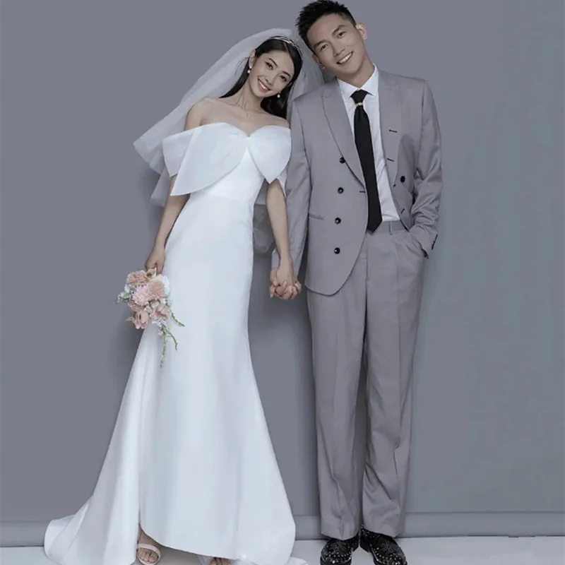 

Женское свадебное платье с открытыми плечами, белое длинное платье-Русалка для невесты, вечерние платья