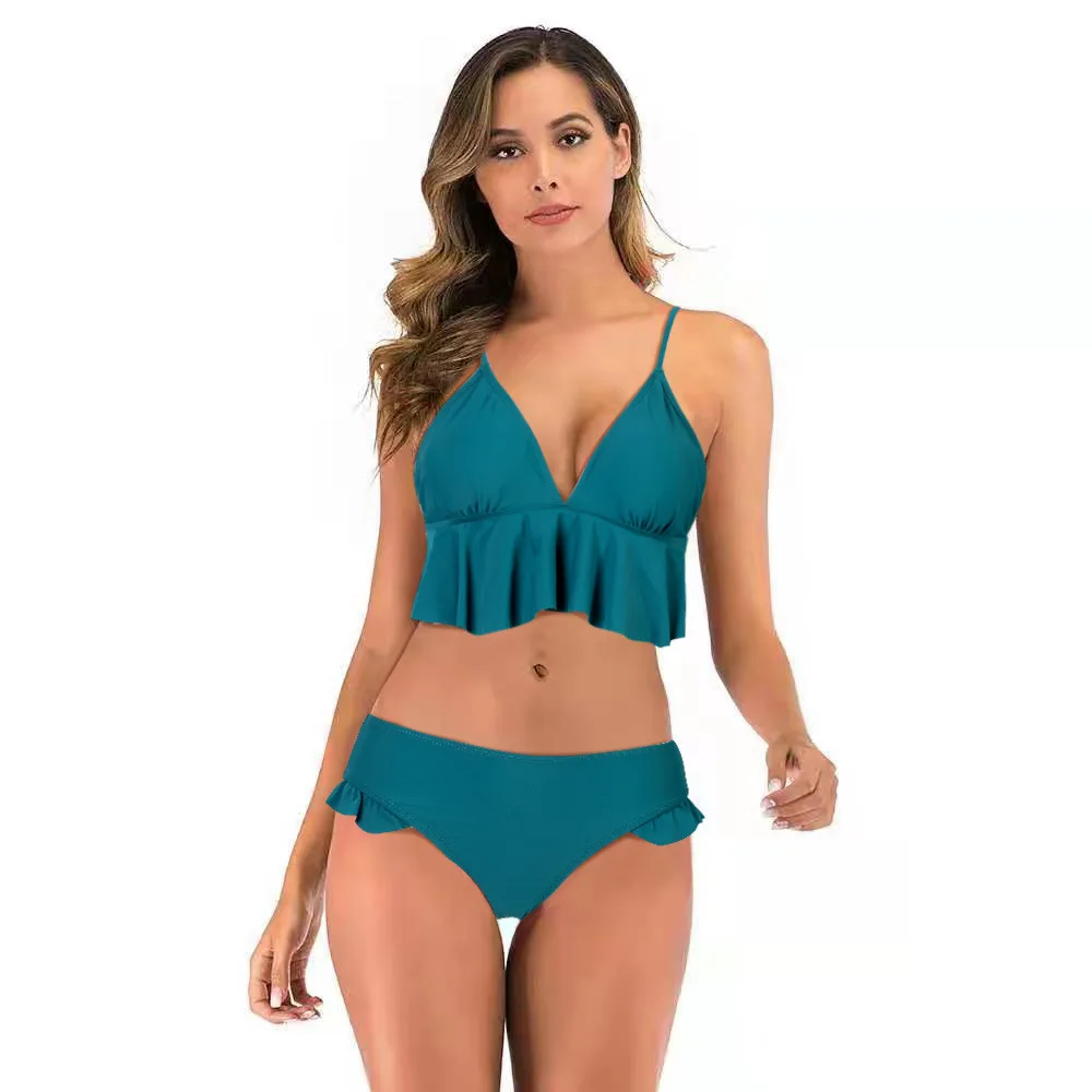 

2022 Swimsuit Triangle Sling Leaf Chest Bag Plain Color Sexy Low Waist Spot Sports Bikini Swim Bathing
