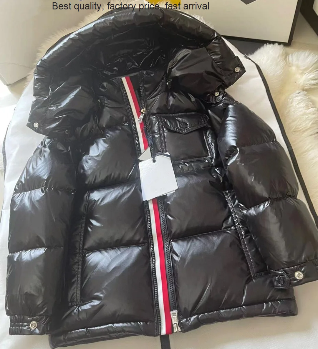 

High quality luxury brand children's casual winter jacket boy and girl coat super warm White goose down Hooded Tricolor Webbing
