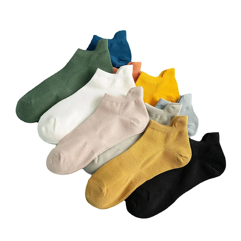 10 Pair Men's Cotton Mesh Ankle Socks Summer Solid Color Casual Short Mouth Slippers Boat Socks Non-Slip Men's Socks Gift Set