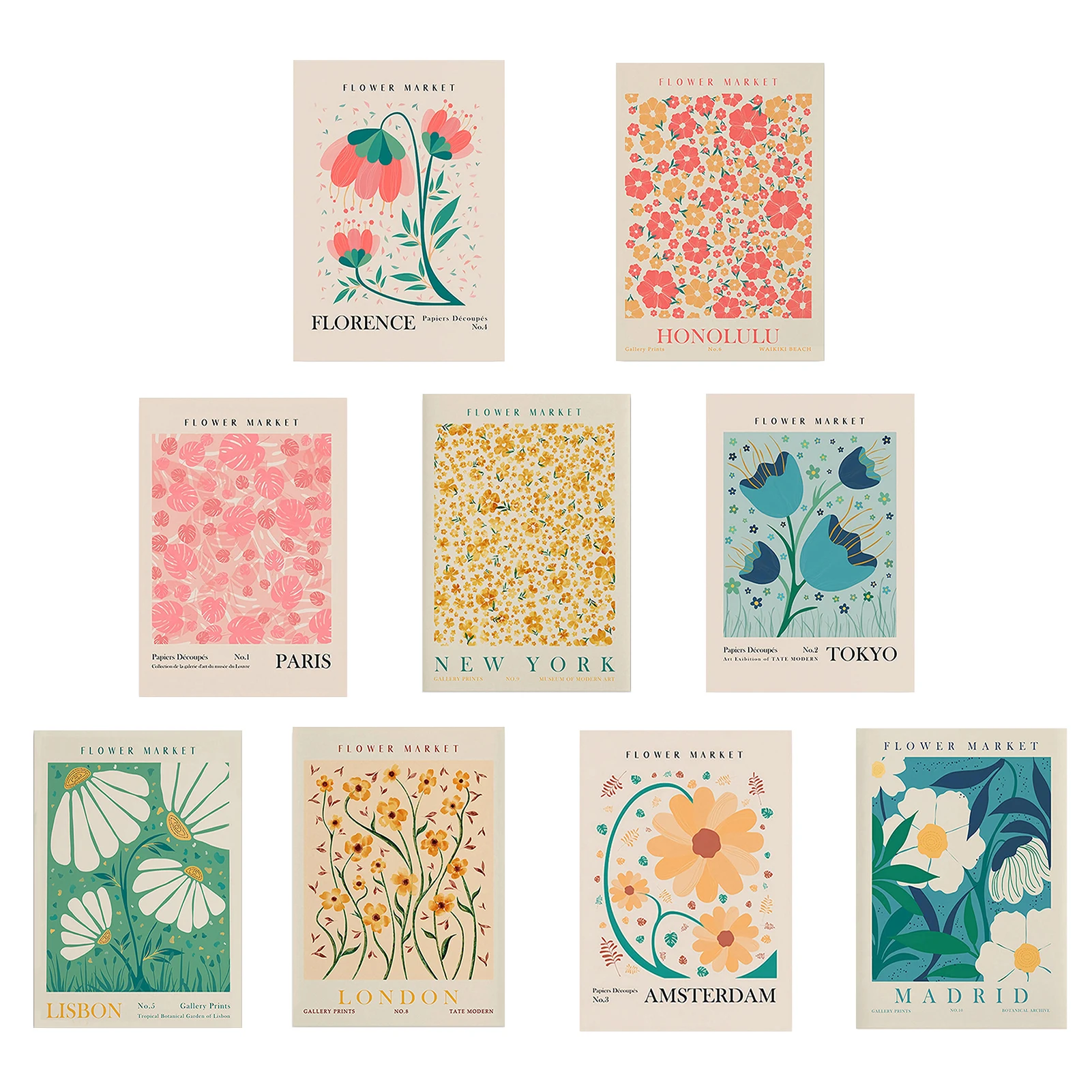

9pcs Flower Market Bedroom Office Home Decor Collection Unframed Gift Hotel Living Room Wall Art Print Set Canvas Craft