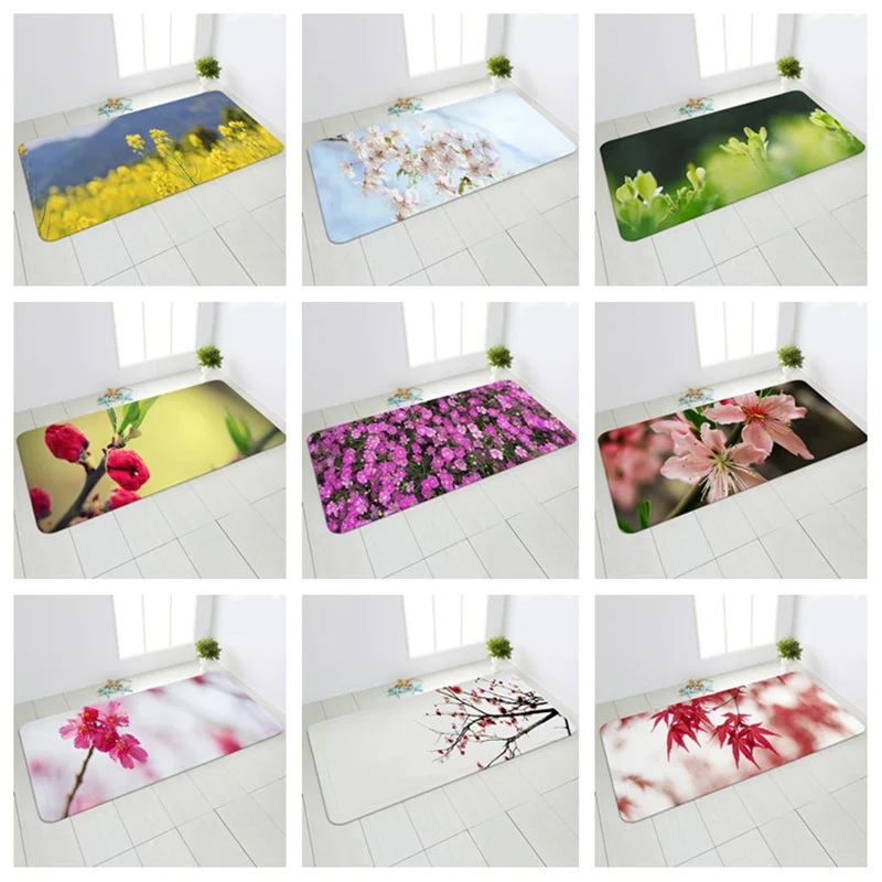 

Kitchen Carpet Bedroom Living Room Hallway Floor Rug Home Anti-slip Entrance Doormat Flowers Pattern Decor Bedside Long Mat