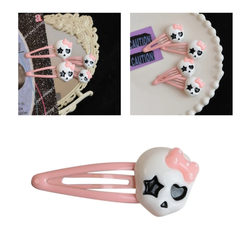 

Y2k Pink Color Cartoon Skull Hair Clip Ponytail Bangs Travel Hairpins for Girl DropShip