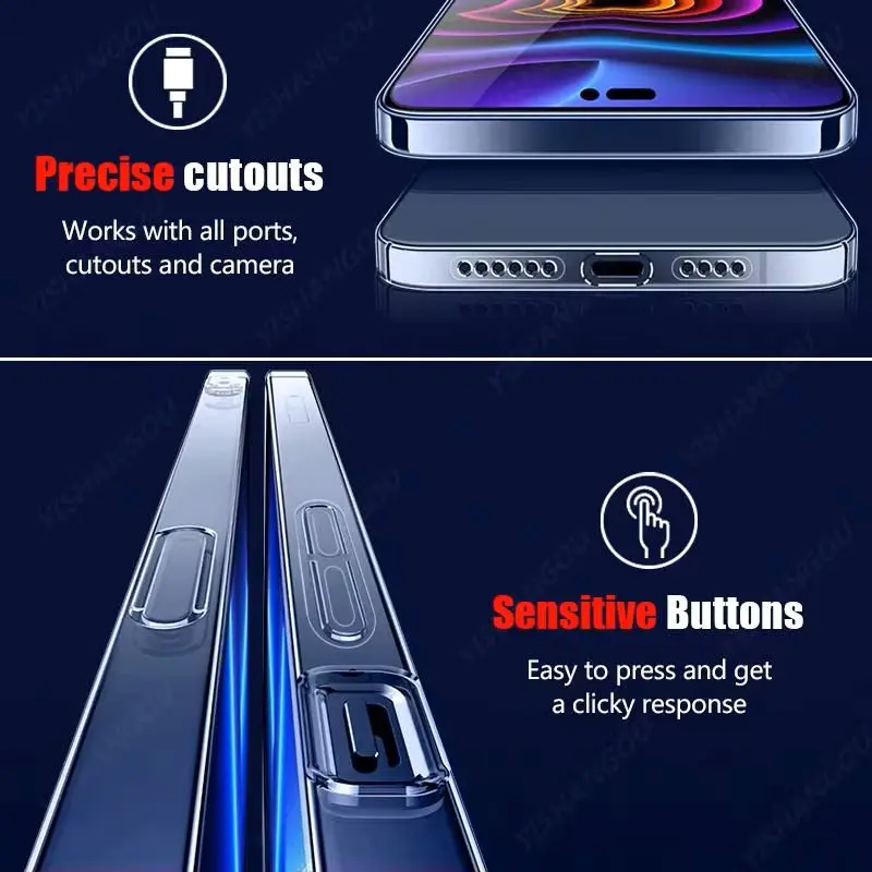 Высокопрозрачный силиконовый ультратонкий чехол для iPhone 16 15 14 13 12 Pro Max 11