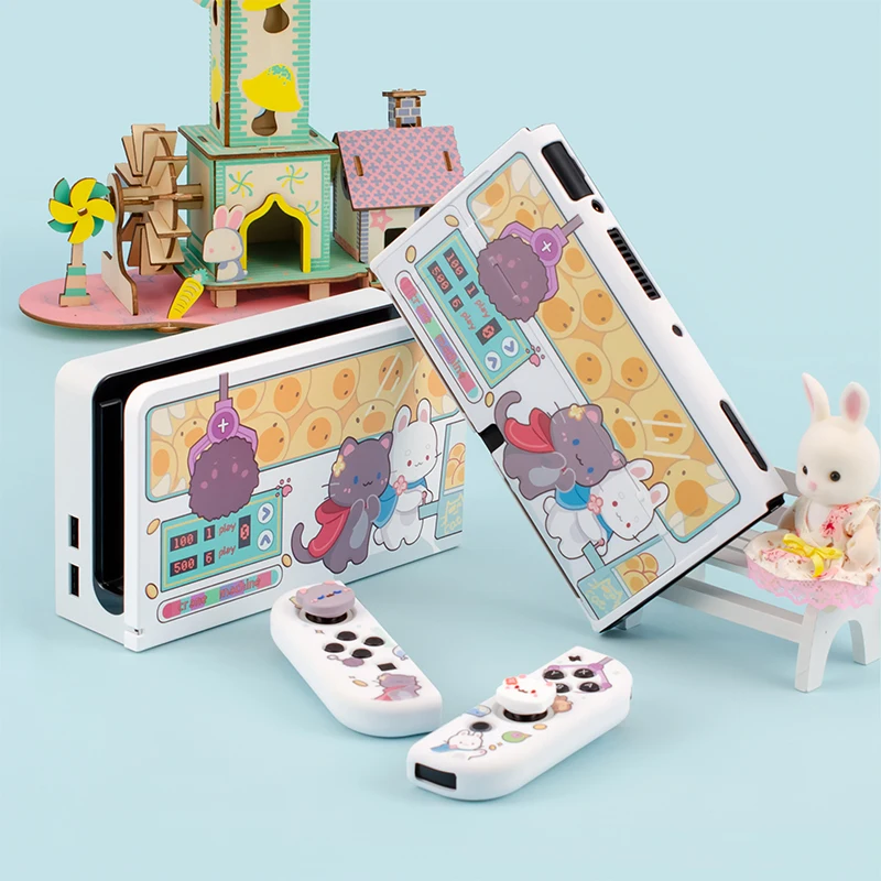Фото Чехол для Nintendo Switch OLED, чехол с милым котом и кроликом, док-станционный защитный жесткий чехол для ПК для контроллера Nintendo Switch Joy-Con №3