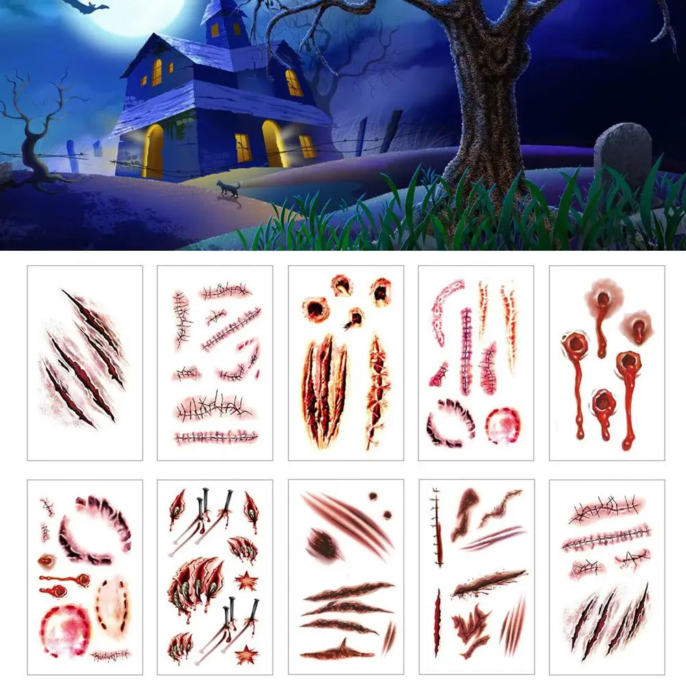 

Halloween Temporary Tattoo Stickers Terror Realistic Injuries Prank Stickers Wound Stitched Party Tattoo Prop Supplies Pril Y4M6