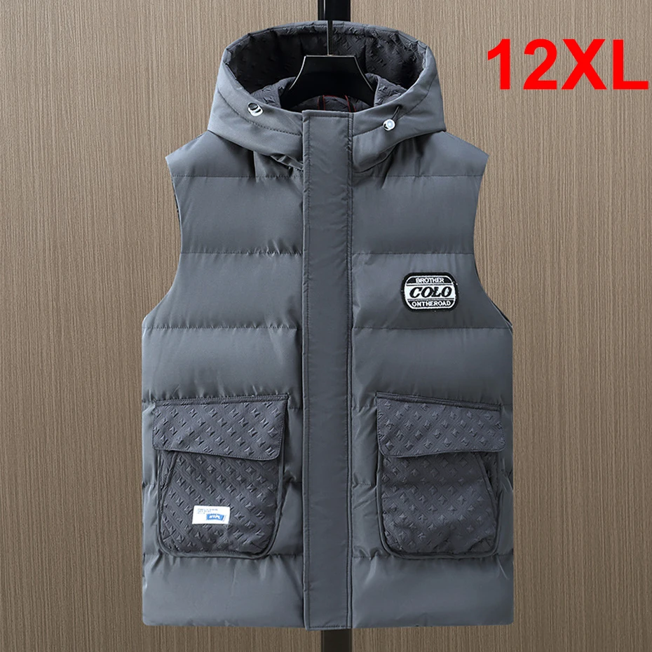 Winter Westen Männer Dicke Warme Weste Plus Größe 10Xl 12Xl Mode Lässig Einfarbig Schwarze Westen Ärmellose Jacke Große Größe 12Xl