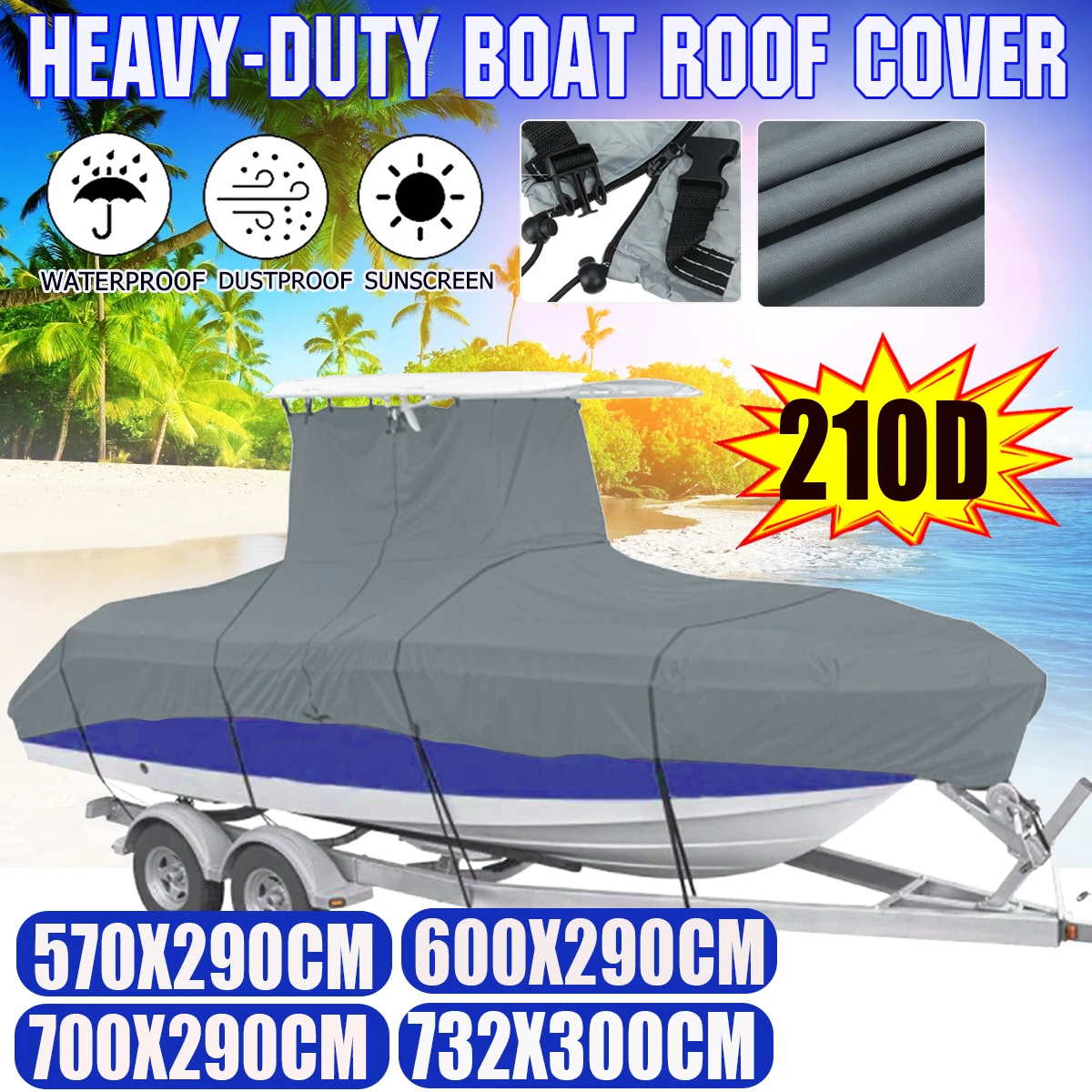 

Heavy Duty 210D Waterproof Boat Cover Yacht Outdoor Protection Oxford Fabric Anti-smashing Durable and Tear Proof Cover