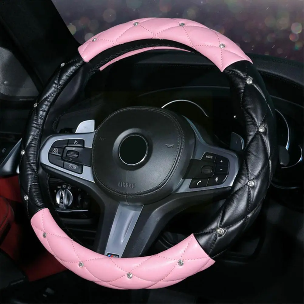

Universal Pu Leather Car Steering Wheel Cover Bling Crystal Car Handcraft Interior Decor Accessories For Women L B7k6