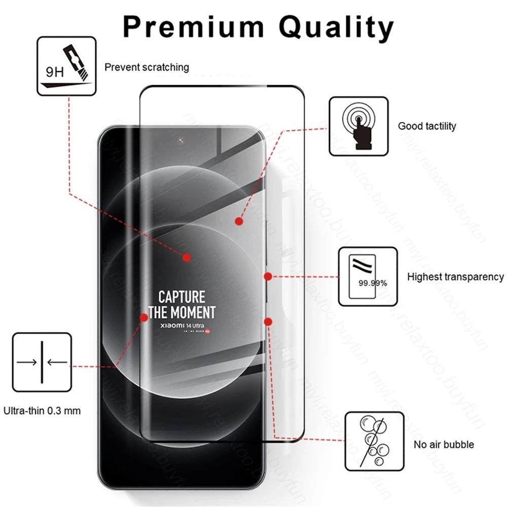 Для Xiaomi 14 Ultra 5G Glass 3 шт. 19D изогнутое закаленное стекло Mi14 защита для экрана Xiaomi14 Pro