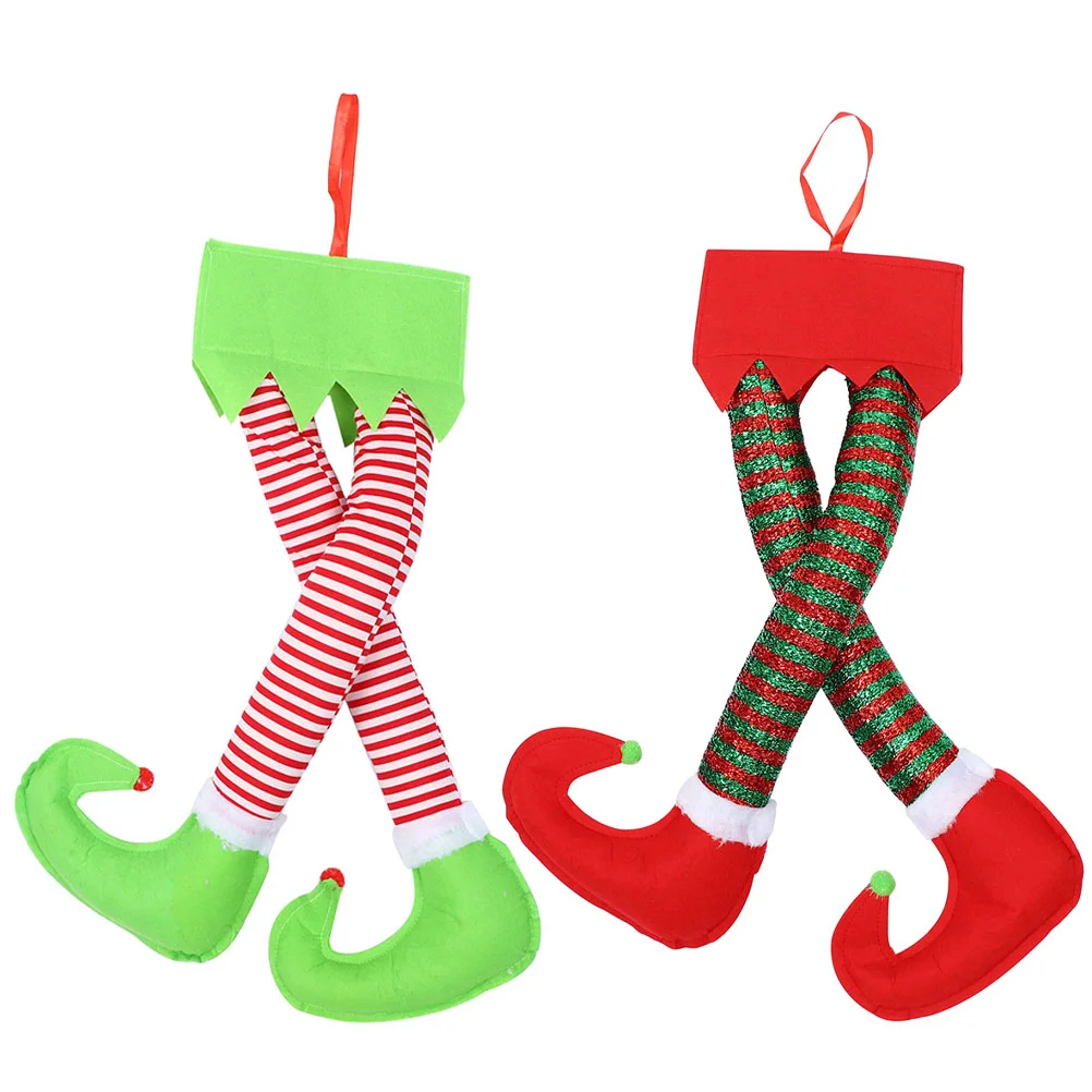 

2 Pcs Christmas Elf Legs Xmas Tree Decor Decorations Indoor Stuffed Cloth Indoors