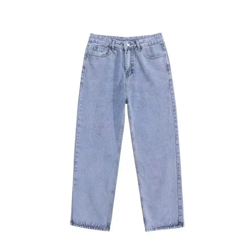 2023 New Spring and Summer Solid Color Tide Brand Men's Cargo Jeans Loose Light Blue Wide Leg Straight Trousers Pants