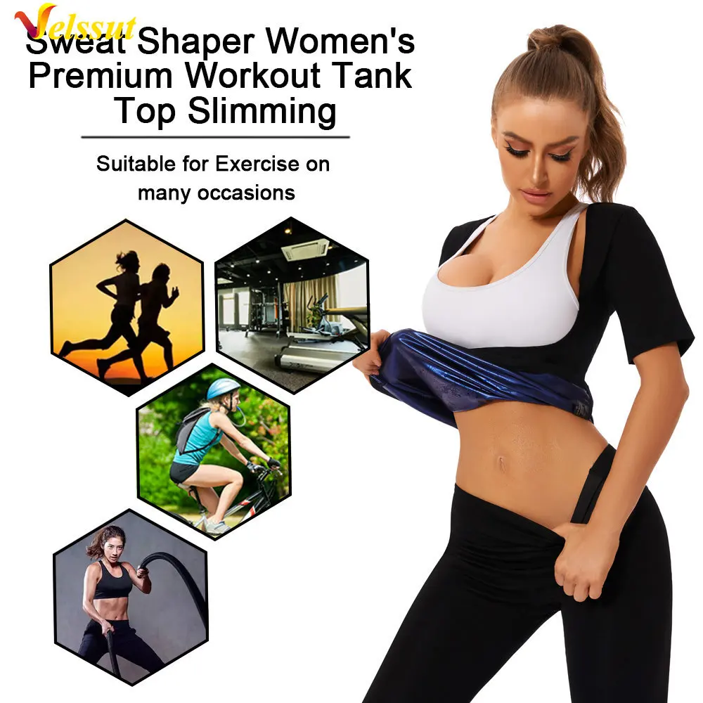 Velssut Sauna Top for Women Weight Loss Shirt Hot Sweat Tank Top Fitness Sportwear Fat Burning Slimming Body Shaper Workout Gym