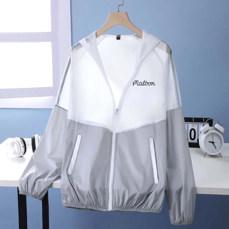 Malbon Men's Windbreaker Summer Sun Protection Jacket Outwear Hiking Cycling Thin Hooded Coats Clothing Golf Camping Horse