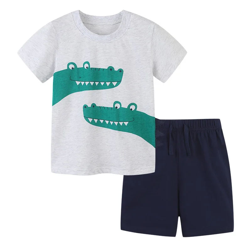

Summer Toddler Short Sleeved Suit Fashion Casual Boys Outfits Pure Cotton Children's 2 Piece Set Crocodile Printed Cartoon Sets