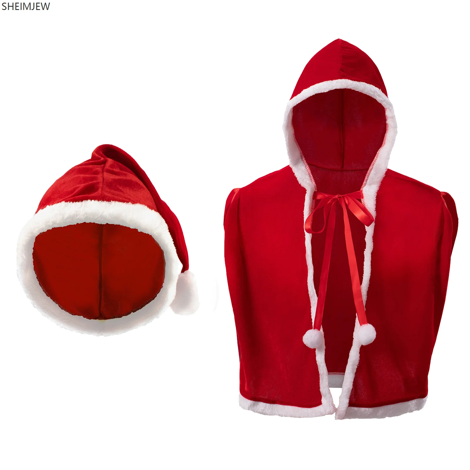 Men's Sexy Cropped Top Christmas Santa Claus Shawl Velvet Hooded Cape Role Play Muscle Show Costume New Year
