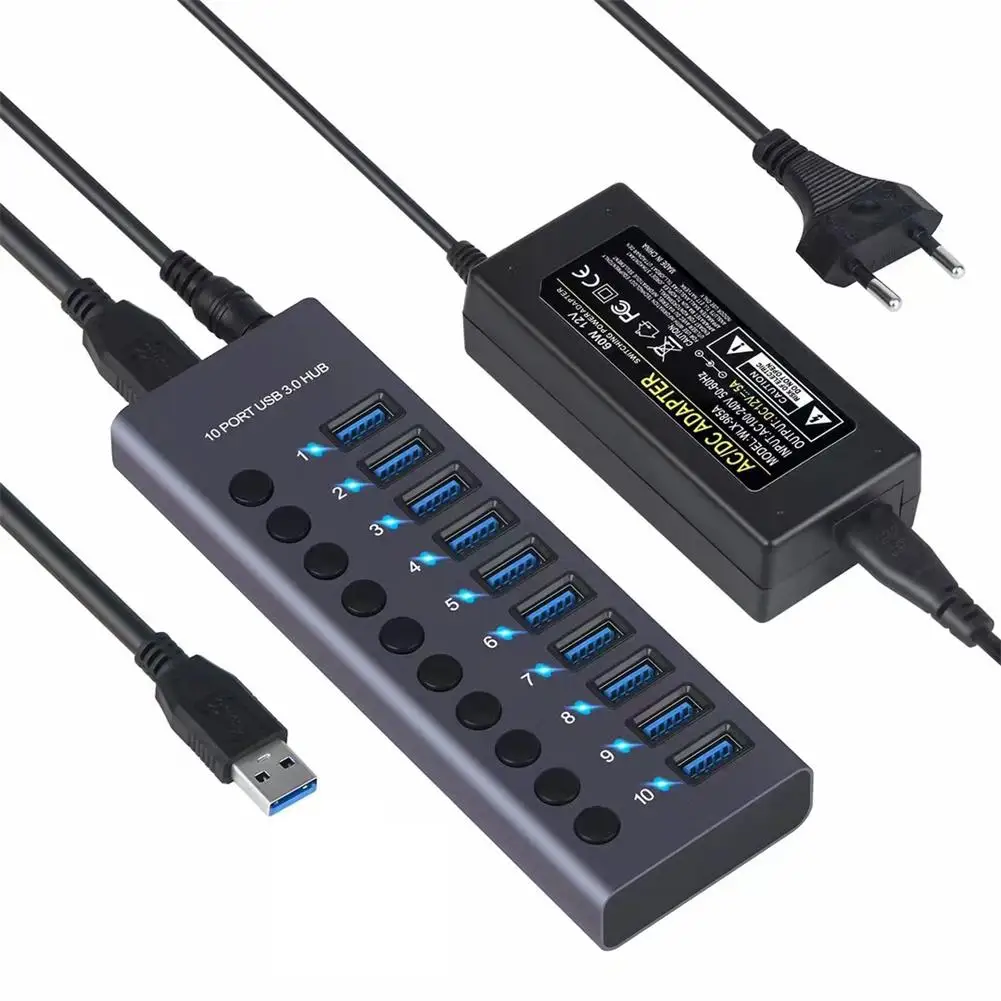 

Usb 3.0 Hub 10-port Hub Docking Station With Independent Switch Usb Splitter For Pc Laptop Accessories