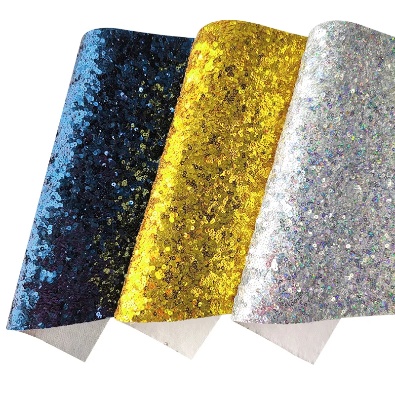 

Round Sequins Chunky Glitter Faux Leather Fabric Roll Canvas Back for Shoe Bag Hair Bow Decoration Craft