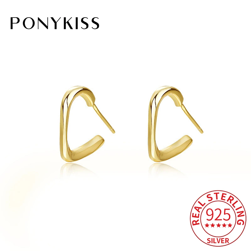 

Серьги-гвоздики PONYKISS из настоящего серебра 925 пробы женские, ювелирное изделие с полыми треугольниками из 18-каратного золота, классические Изящные минималистичные украшения