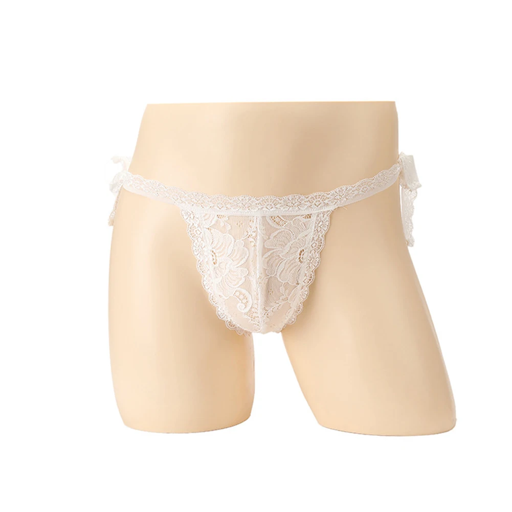 

Men Sheer Lace Transparent Thong Panties Mesh See-through Breathable V-string Underpants Lace-up Low Rise Erotic Lingerie