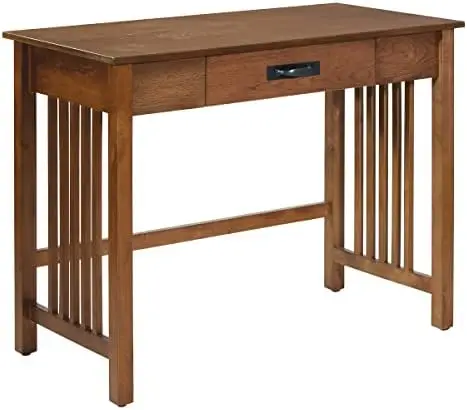 

Writing Desk with Pull-Out Drawer and Mission Style Side Panels, Ash Brown
