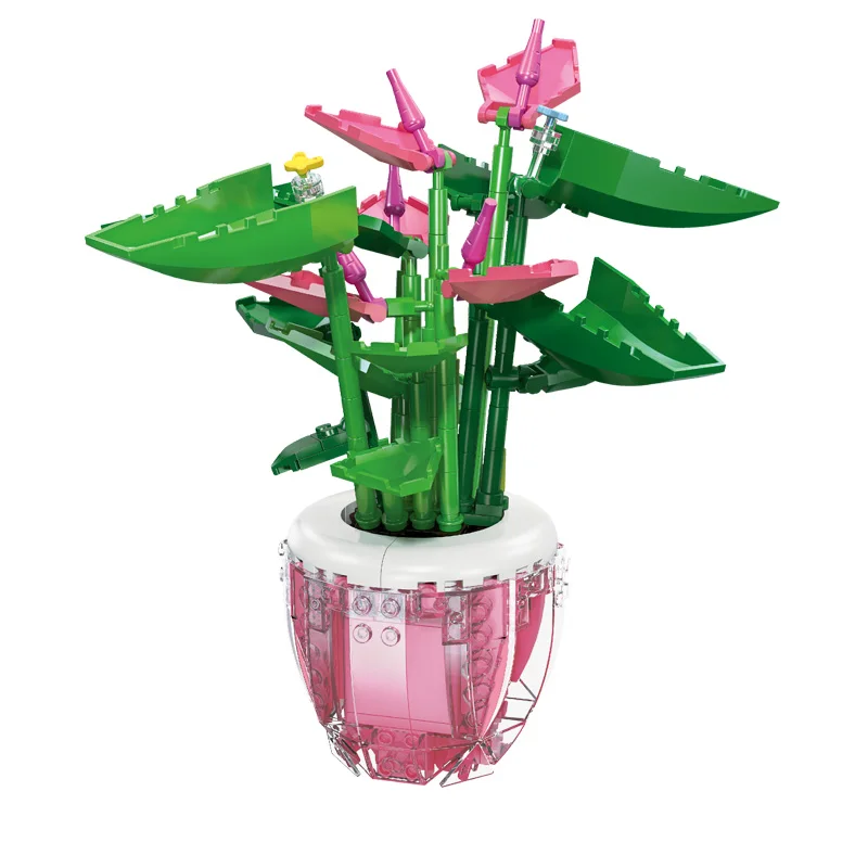 

City Creative Flower Pot Potted Anthurium Andraeanum ‘Pink Champion’ Balcony Indoor Decoration Building Blocks Bricks Toys Gifts