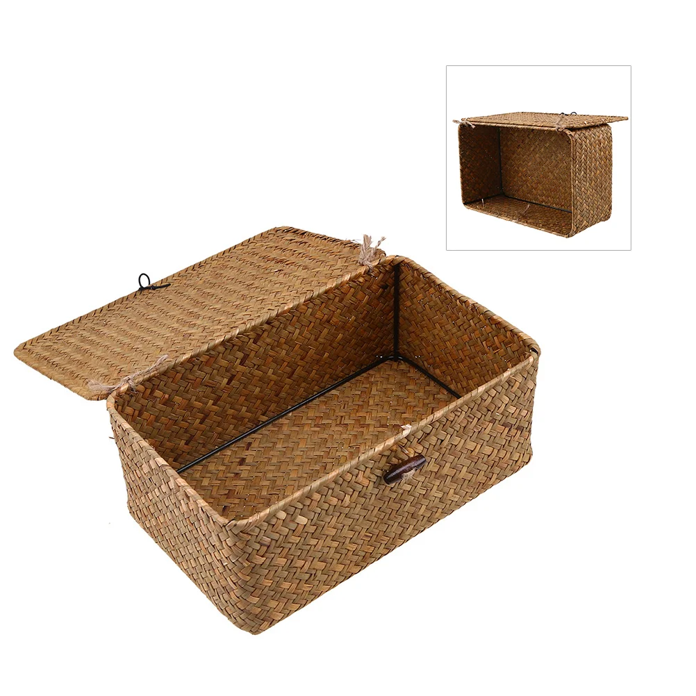 

Basket Storage Woven Baskets Wicker Box Seagrass Lid Rattan Seaweed Bin Desktop Bins Organizer Lids Large Shelf Shelves Straw