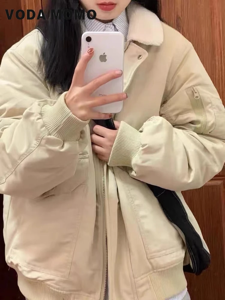 Корейские пальто с длинными рукавами овечья шерсть теплые парки на молнии