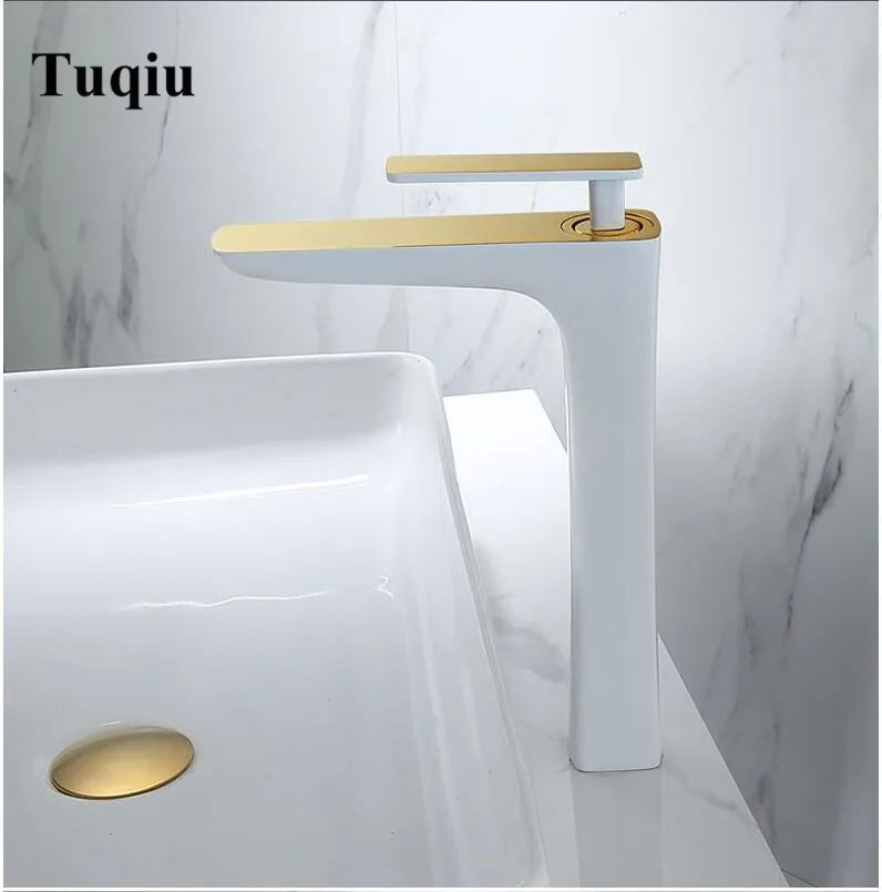

Basin Faucet Solid Brass Sink Mixer Bathroom Sink Hot and Cold Tap Whhite Gold Single Lever Sink Basin Mixer Tap