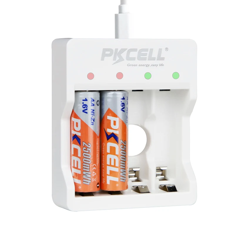 Фото 4 шт. PKCELL aa аккумуляторная батарея 1,6 V NI-ZN2250mWh до 2500mWh AA Упакованные батареи с Ni-Zn зарядное устройство EU/US разъем №2