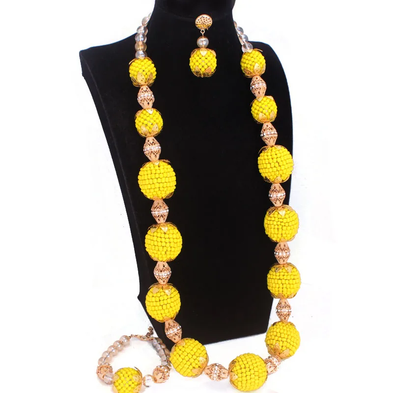 

Dudo African bridal Jewelry Set Big Balls Necklace Bracelet Earrings Yellow & White Jewellery Sets For Women 2023